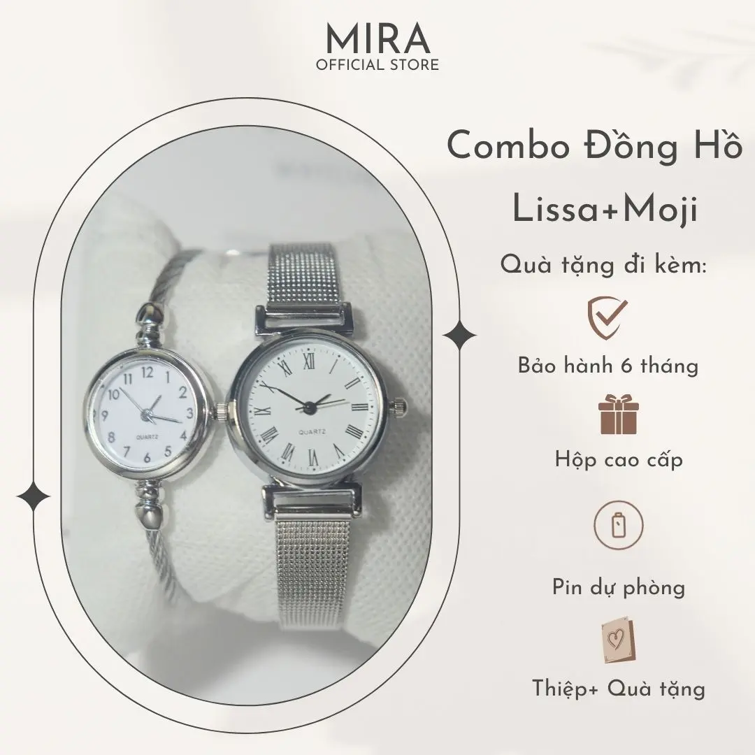 [Combo 2 ĐH I Tặng Vòng] Đồng Hồ Nữ Lissa Tặng ĐH Moji Nữ Tính Thanh Lịch Mira Watch Voi Đeo Tay