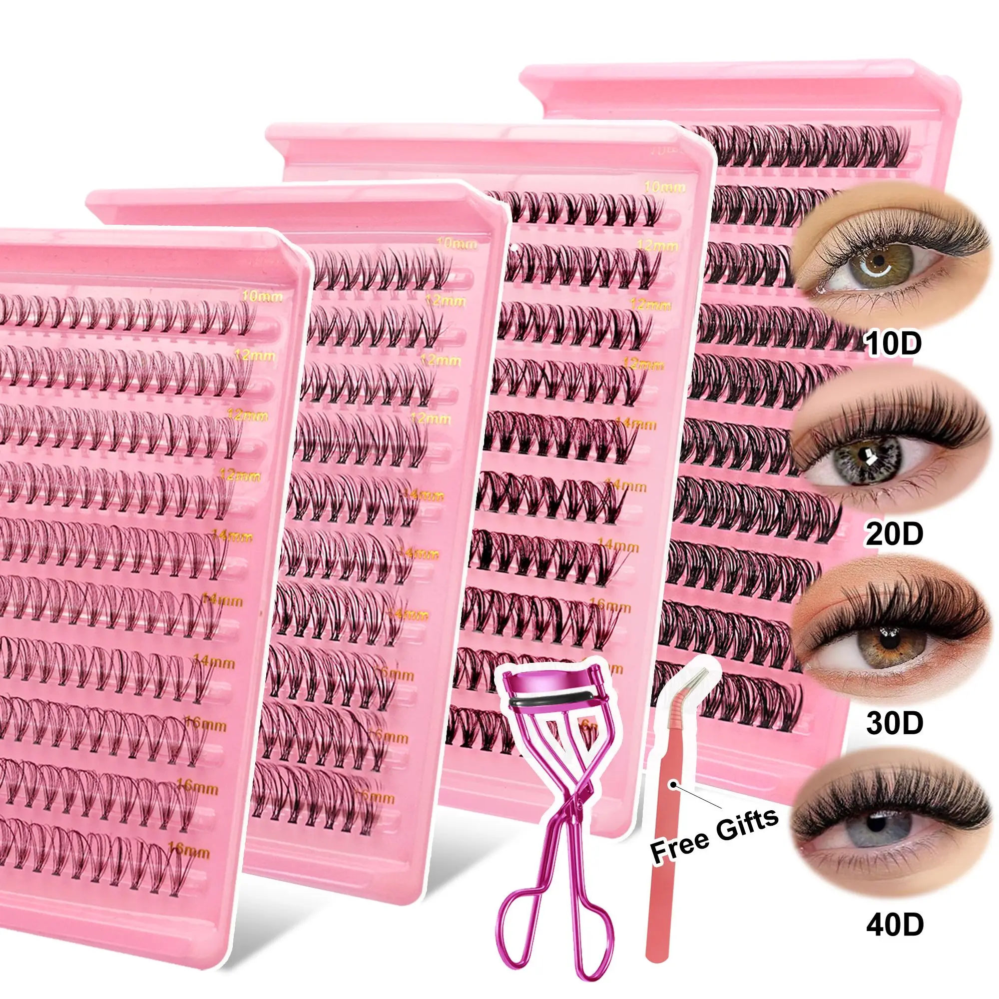 Individual Fluffy Lash Clusters, 1 Set Mixed Length & Styles False Eyelashes, Self Grafting Curl Eyelashes, Eye Makeup Enhancement False Eyelashes, Christmas Gift