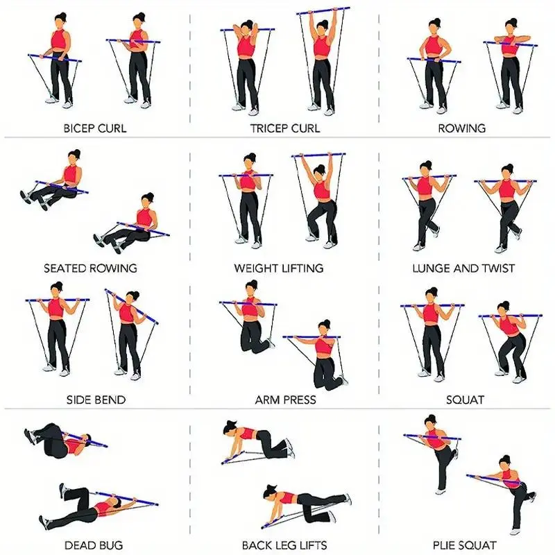 Yoga Pilates Resistance Band, Yoga Pilates Bar with Resistance Band, Full-body Fitness Elastic Resistance Rope Stick, Home Fitness Gym Bodybuilding Workout Equipment for Women, Back to School Essentials, Home Workout Stretching Equipment 8