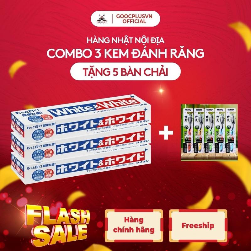 3 HỘP KEM ĐÁNH RĂNG NHẬT BẢN WHITE & WHITE - TẶNG 5 BÀN CHẢI THAN TRE HOẠT TÍNH 0