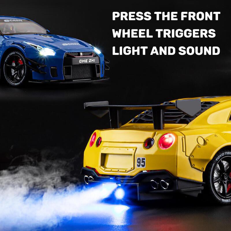 Product Introduction of Scale 1:24 Nissan GTR Spray Alloy Model Die Casting Audio Light Car Enthusiast Collection Children's Birthday Gift Metal Toy Boy 10