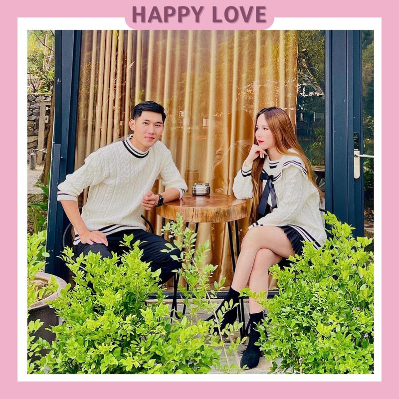  Áo Len Cặp Đôi Nam Nữ Couple Quảng Châu Form Rộng Thuỷ Thủ Màu Trắng HAPPYLOVE H012 