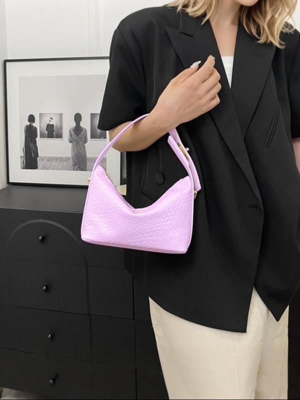 Women's Solid Color Textured Handbag, 2024 New Style Pu Leather Zipper Shoulder Bag for Daily Used, Casual Trendy Versatile High-quality Daily Commuting Bag 3