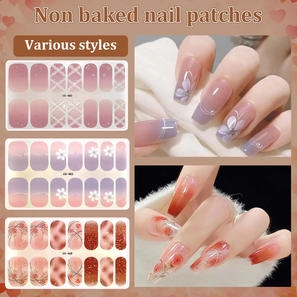 Miếng Dán Móng Nghệ Thuật Gel, Phong Cách Mới, Không Nướng, Sử Dụng Hàng Ngày, Tự Làm, Phong Cách Trung Quốc, Miếng Dán Móng Tay Hình Hoa Và Bướm Dễ Thương, Không Thấm Nước Và Bền, Lâu Trôi, Miếng Dán Đầy Đủ, Phim Sơn Móng Tay Mùa Hè Tinh Tế