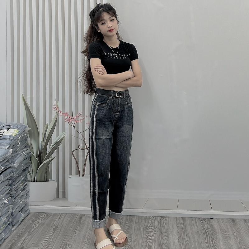 B20032 QUẦN JEAN NỮ BAGGY MÀU XANH ĐẬM GẤP GẤU, MAY VIỀN ĐÔI DỌC 2 BÊN (NHẬN HÀNG KHÔNG ƯNG LIÊN HỆ SHOP ĐỂ ĐỔI TRẢ NHÉ) Pants Women Có Túi