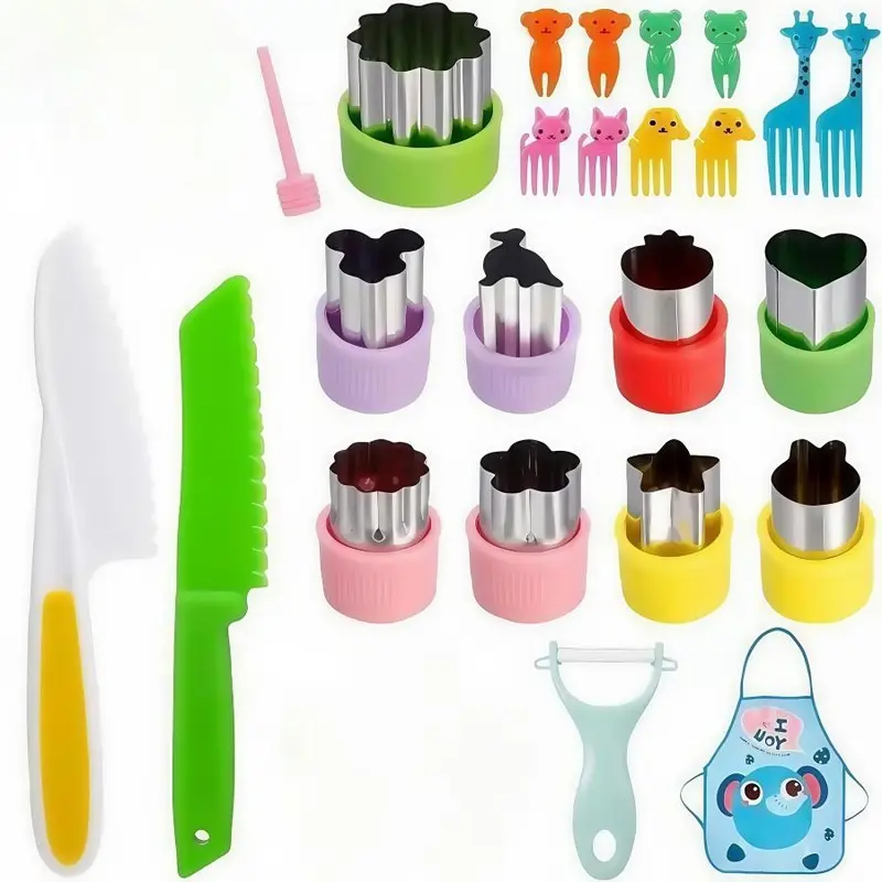 Kids Baking Set, 24pcs/set Cute Cartoon Rabbit Shaped Mold with Removable Fruit & Vegetable Tools, Creative Cooking & Pretend Play Tool 0