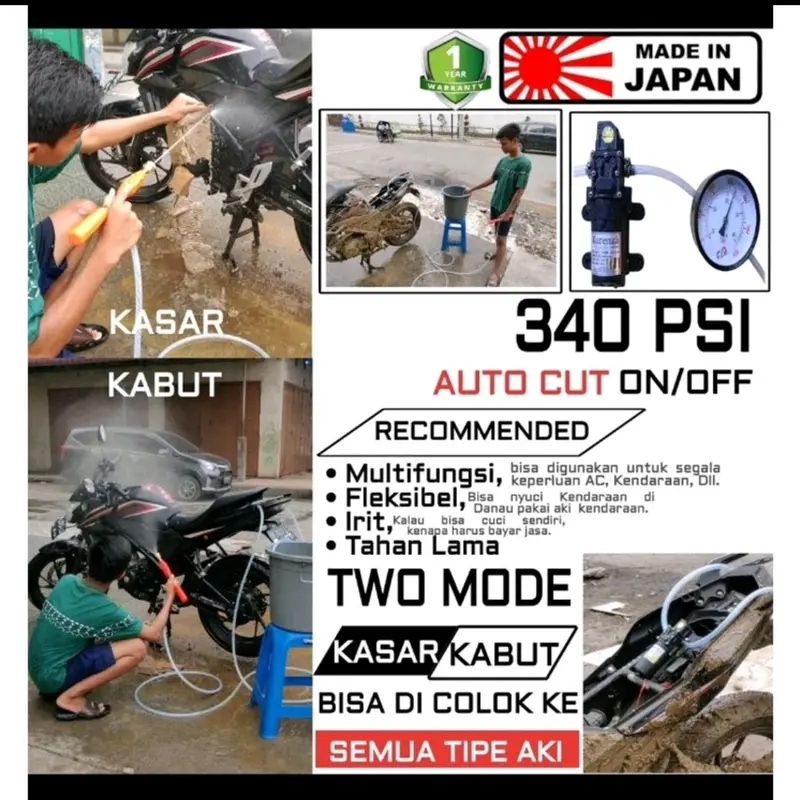Bisa Mode Kasar & Kabut Mesin Terbaru 340psi 100W 23.4 bar 8lpm Alat Cuci Motor ADAPTOR FREE 2