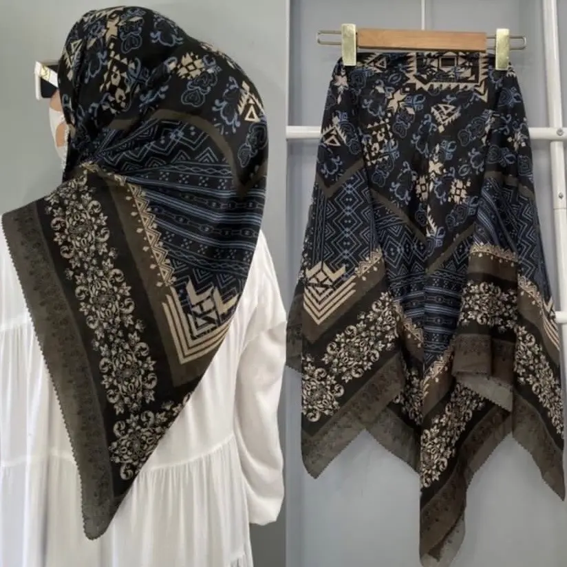 Hijab Segiempat Voal Motif Etnik / Voal Motif Premium Batik  Mewah Kerudung Printing Muslim Square