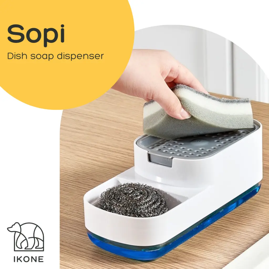 【IKONE】SOPI Tempat Sabun Cuci Piring Dispenser Soap Praktis Kotak Penyimpanan Sabun Efisien Dapur Black Tempat Sabun Cuci Piring Dispenser Sabun