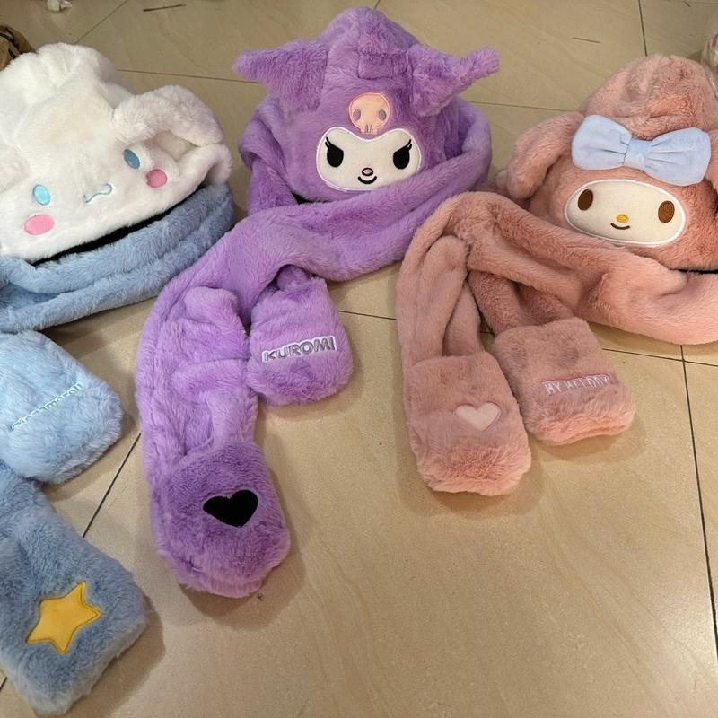 Mũ lông kuromi,melody,cinamorol chùm đầu 3in1 có khăn quàng cổ,găng tay dày dặn mềm mịn cho người lớn và trẻ em Voi 9