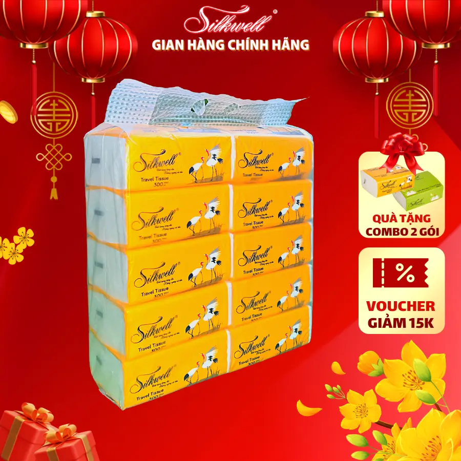 [BỊCH NHỎ] 10 Gói Nhỏ Giấy Rút Silkwell Sếu 100 Tờ 3 Lớp Dai Mịn, Giấy Ăn Cao Cấp, Giấy Ăn Bỏ Túi