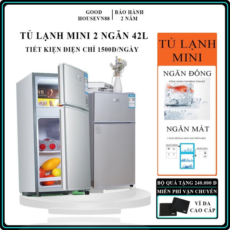 Tủ lạnh mini 2 ngăn 42L cao cấp với ngăn làm đá và ngăn mát riêng biệt tủ lạnh mini để đồ ăn đồ trang điểm tiện lợi bảo hành 2 năm