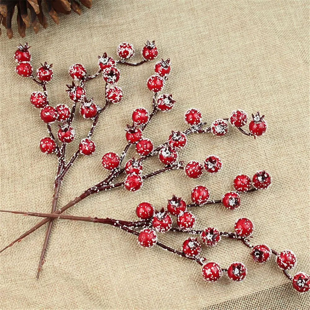 somna 13-26cm Wedding Home Bubble Flower Branch Red Berry Bouquet Artificial Pine Cone