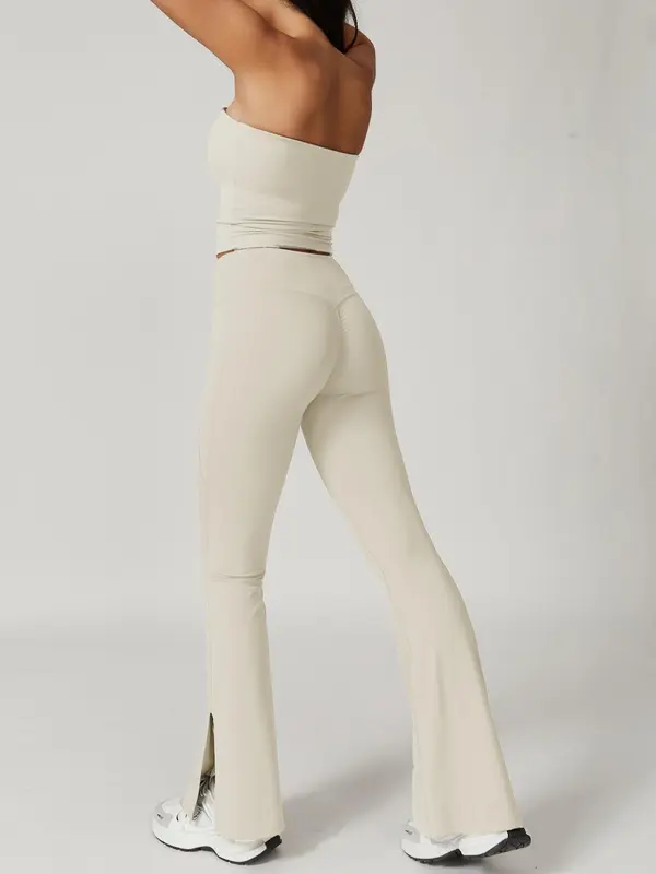 Two-Piece Set Women's Solid Crop Tube Top & High Waist Flare Leg Tracksuit Set, Sporty Breathable Comfortable Outfits for Yoga Gym Workout Running, Ladies Sportswear for Fall 7