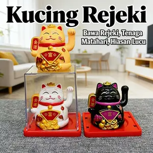 Maneki Neko Patung Emas 10cm - Koin Feng Shui & Yuan Bao, Pemikat Kekayaan, Rezeki, & Kesuksesan untuk Usaha & Karir, Simbol Kebijakan