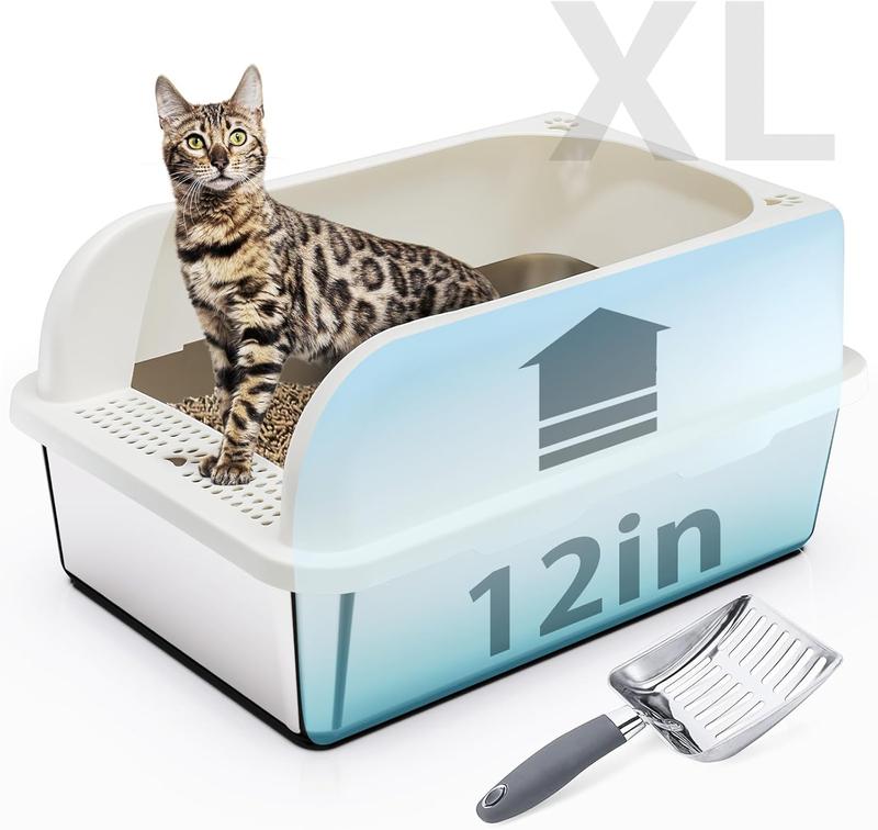 TikTok Shop Stainless Steel Cat Litter Box with Lid Extra Large Cat Litter Box Enclosure XL Metal Litter Box for Big Cats with High Sided Free Cat Litter Scooper Non Stick Easy to