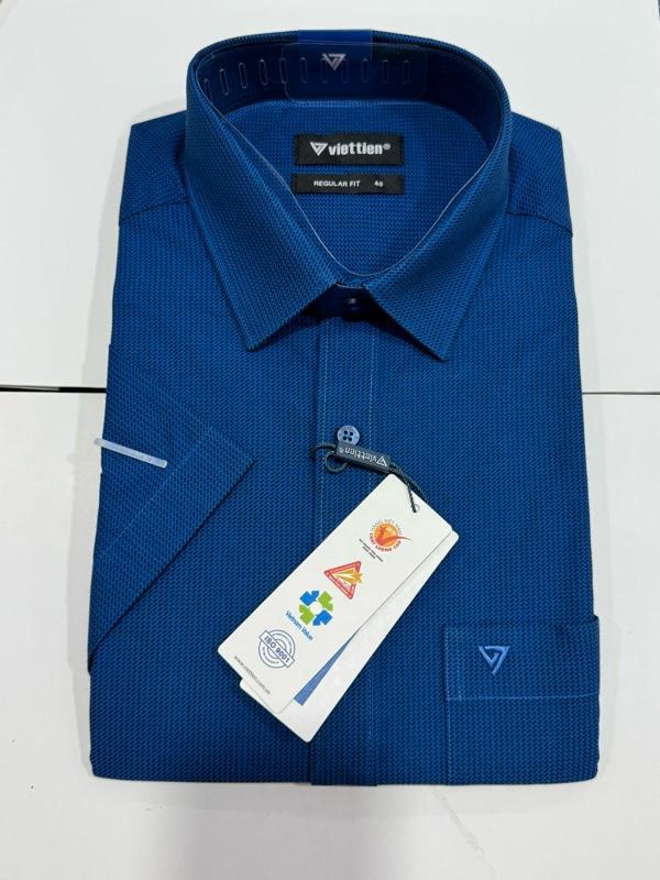 Product Introduction of Áo sơ mi công sở nam ngắn tay màu xanh cao cấp Việt Tiến - 2171- fom regular fit  vạt ngang, vải cotton và polyester, thoáng mát - Menswear 16