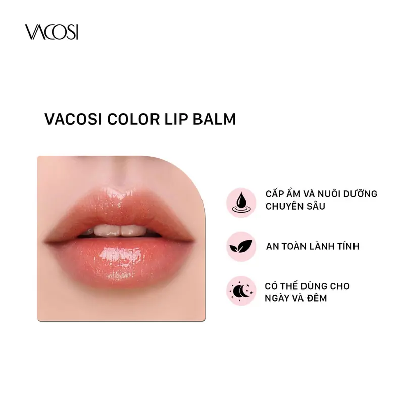 VACOSI Son Dưỡng Môi Có Màu VS06 - Cấp Ẩm & Bảo Vệ Môi Căng Mọng 3g - Hương Quyến Rũ, Màu Hồng Tự Nhiên 4