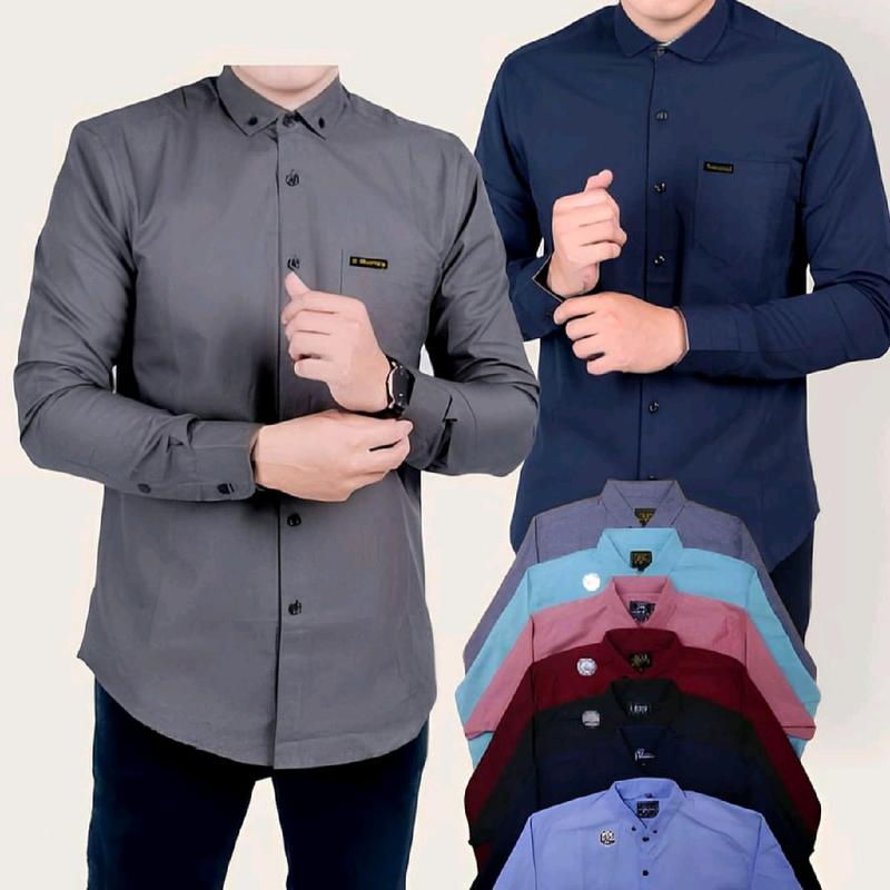 kemeja lelaki outfit 2023 kemeja cowok lengan panjang Baju Kerja kantor santai Biru Formal Kancing Katun Simple 1