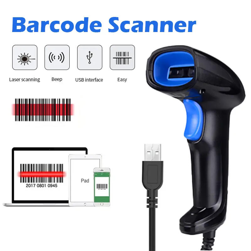 Barcode Scanner Handheld 1D CCD Scanner Extra Long Wired USB Bar QR Codes Reader Automatic Scanning for JG Superstore by Juan Gadget