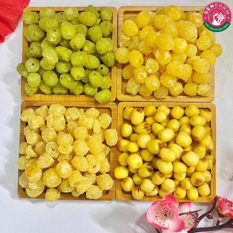 Mứt Hạt Sen Với 3 hương vị truyền thống Trà Xanh Matcha và vị Gừng ít đường Senfarm - Mứt Tết - Bánh Tết - Quà Tết