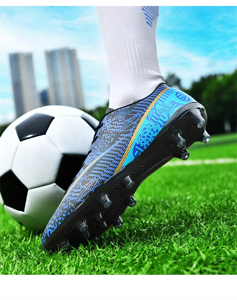 Product Introduction of High Quality Men Women Soccer Shoes Light Cleats Training Football Shoes Ankle Sport Long Spike Sneakers Turf Futsal Shoes Big Size 33-45 39