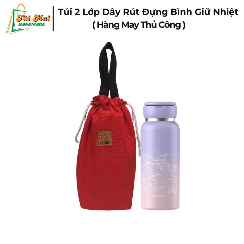 Túi vải 2 lớp dày dặn đựng bình giữ nhiệt có dây rút chất liệu vải canvs 0