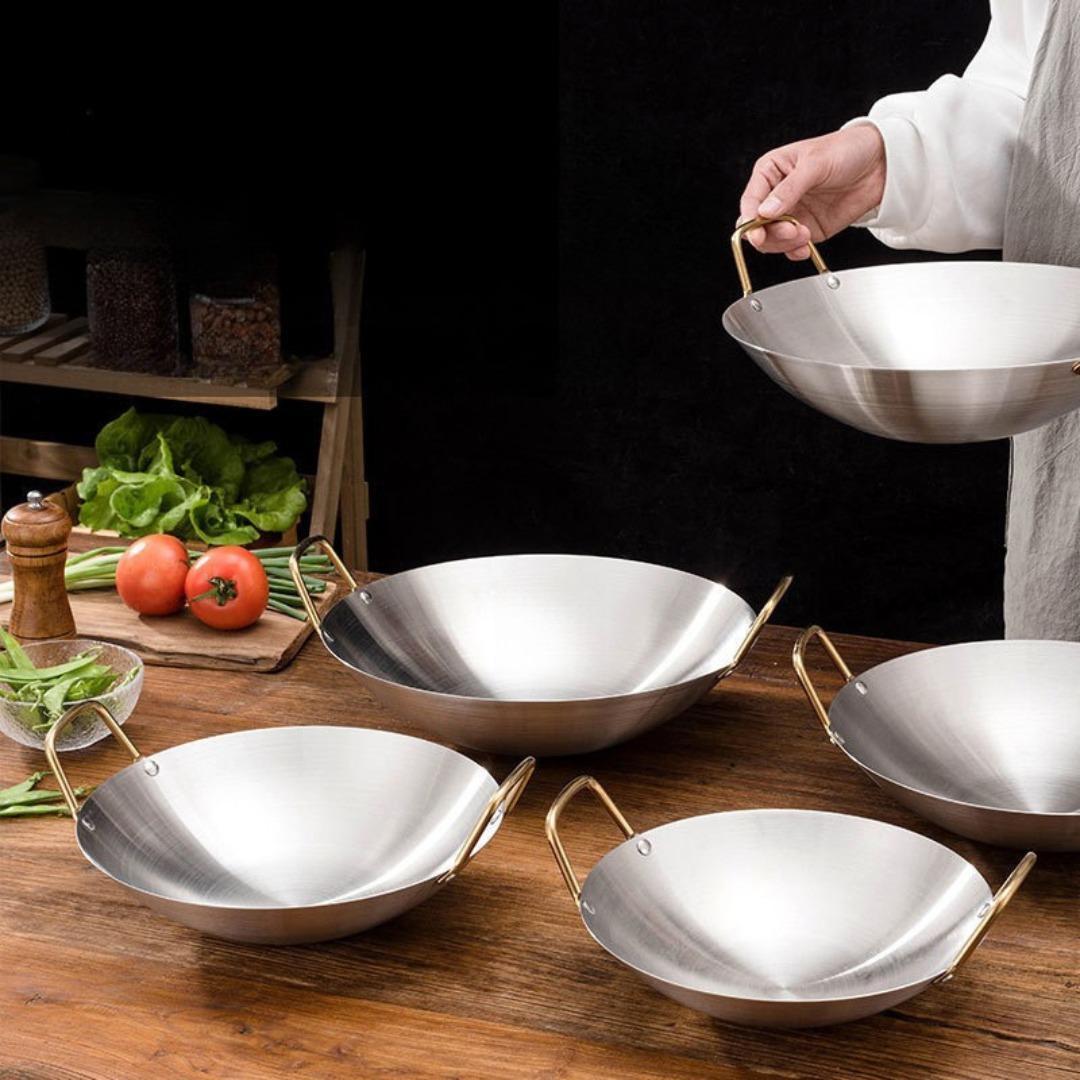 3 PCS Wajan Kuali Stainless Steel Premium Ukuran 22, 24, 28 CM Wajan Kuping Gold Multifungsi