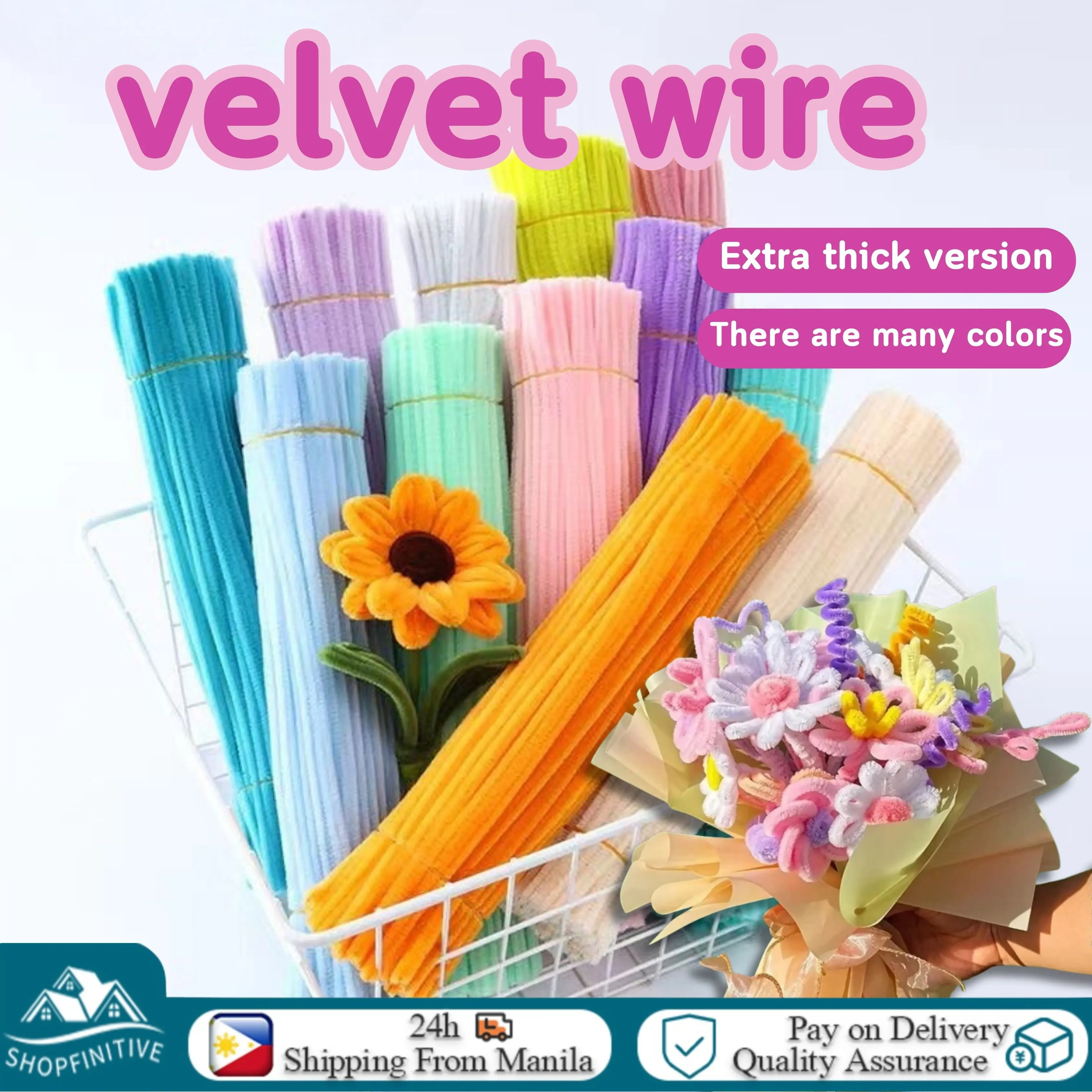 100pcs Colorful Dense Fuzzy Wire Pipe Cleaner Craft Flower Chenille Stem Children's Handmade DIY Ingredients Wool Strip Macaron