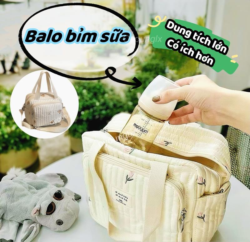 Túi mẹ bỉm sữa Túi đựng bỉm sữa cho bé Túi bỉm sữa hàn quốc Thiết kế thêu dễ thương Đi dạo phố & Du lịch ngắn ngày