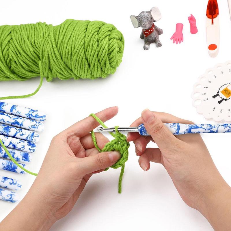 8pcs/set Blue and White Porcelain Pattern Crochet Hook Set, Crochet Supplies For DIY 4