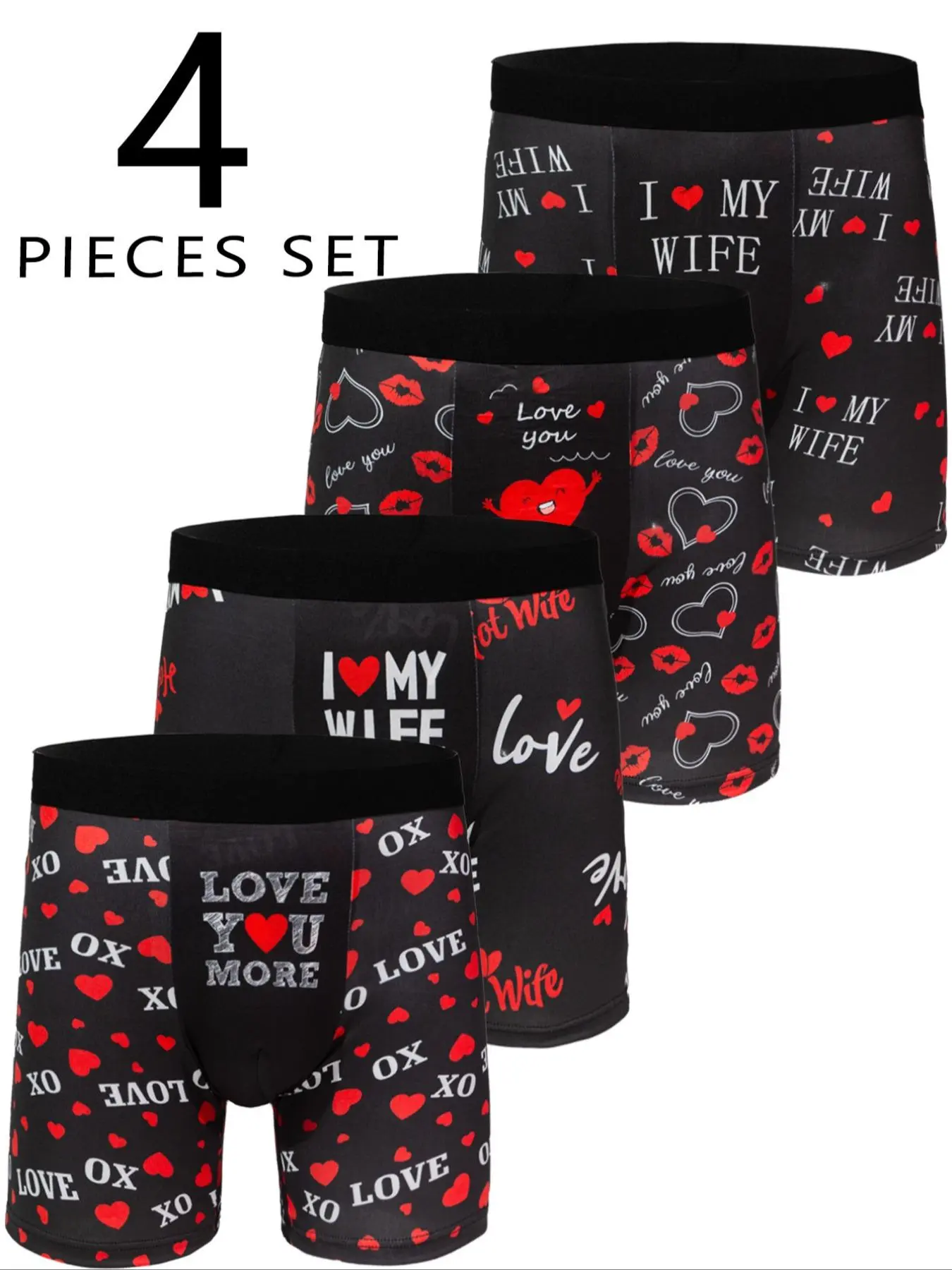 Men's Heart Print Boxer Briefs, Casual Comfy Breathable Underwear for Daily Wear, Men's Underwear for All Seasons