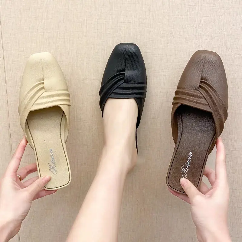 Korean Fashionable Design Loafer Shoes Flat Sandals For Ladies(add 2size bigger) Flip Flops Footwear Women flat  shoes Girl Walking Shoes Summer Bedroom Decor Tactical