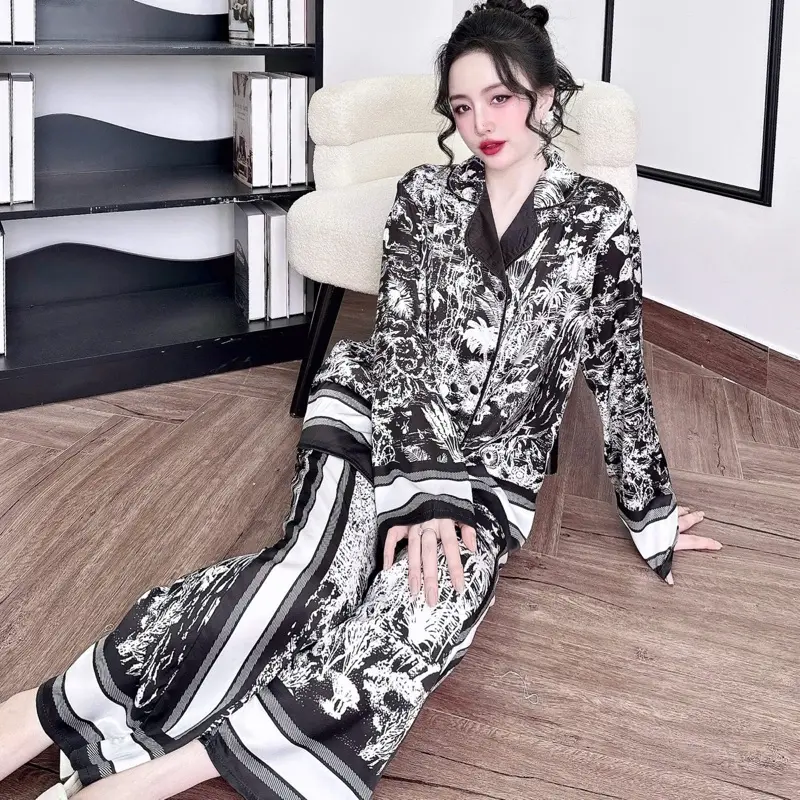 Đồ Bộ Pijama Bigsize,Vest Rừng Đen, FROM RỘNG Lụa Latin Tơ Tằm quần dài 95cm 0