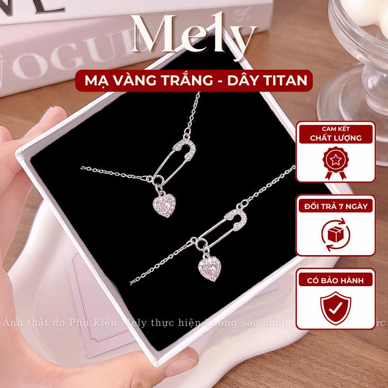 Bộ trang sức dây chuyền vòng tay nữ safety pin trái tim đính đá hồng trắng phụ kiện Mely TT158