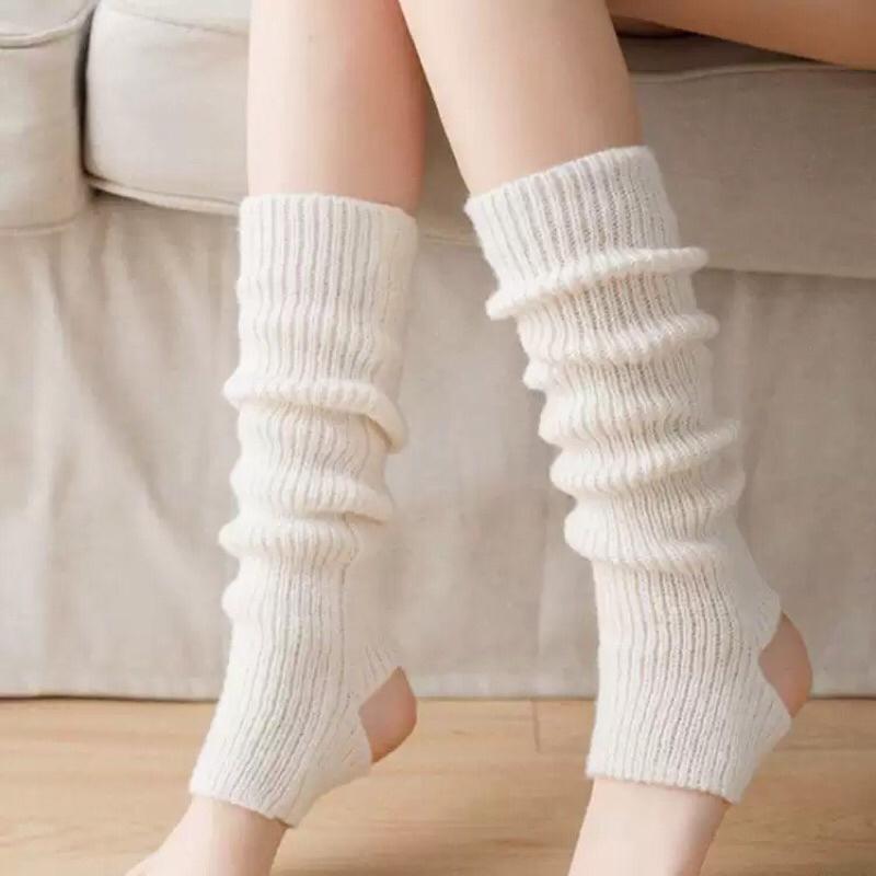  Tất Vớ Dệt Kim Nữ Trắng Đen Xám Ấm Áp Phong Cách Thời Trang Nhật Hàn Women Voi Cotton vớ chân vớ phồng tất ống 