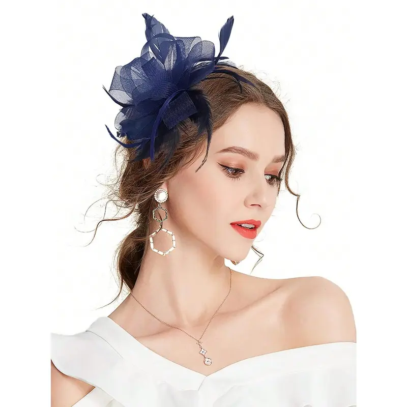 Fascinator Pillbox Hats For Women Feather Flower Church Derby Headband Clip Wedding Tea Party Hat 2