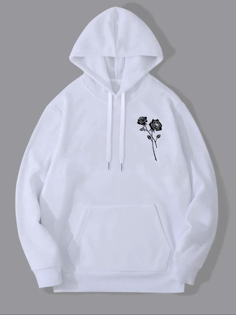 Product Introduction of Unisex Men's Floral Print Drawstring Hoodie, Kangaroo Pocket Long Sleeve Sweatshirt, Casual Pullover Tops for Spring & Fall, Graphic Hoodies, Trendy Men's Clothing, Men Gifts 8