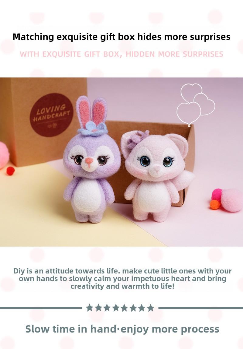 Product Introduction of Wool Felt Poking Fun Cute Animal Bunny DIY Craft Kit Doll Birthday Gift Keychain Student Adult Handmade Toy 4