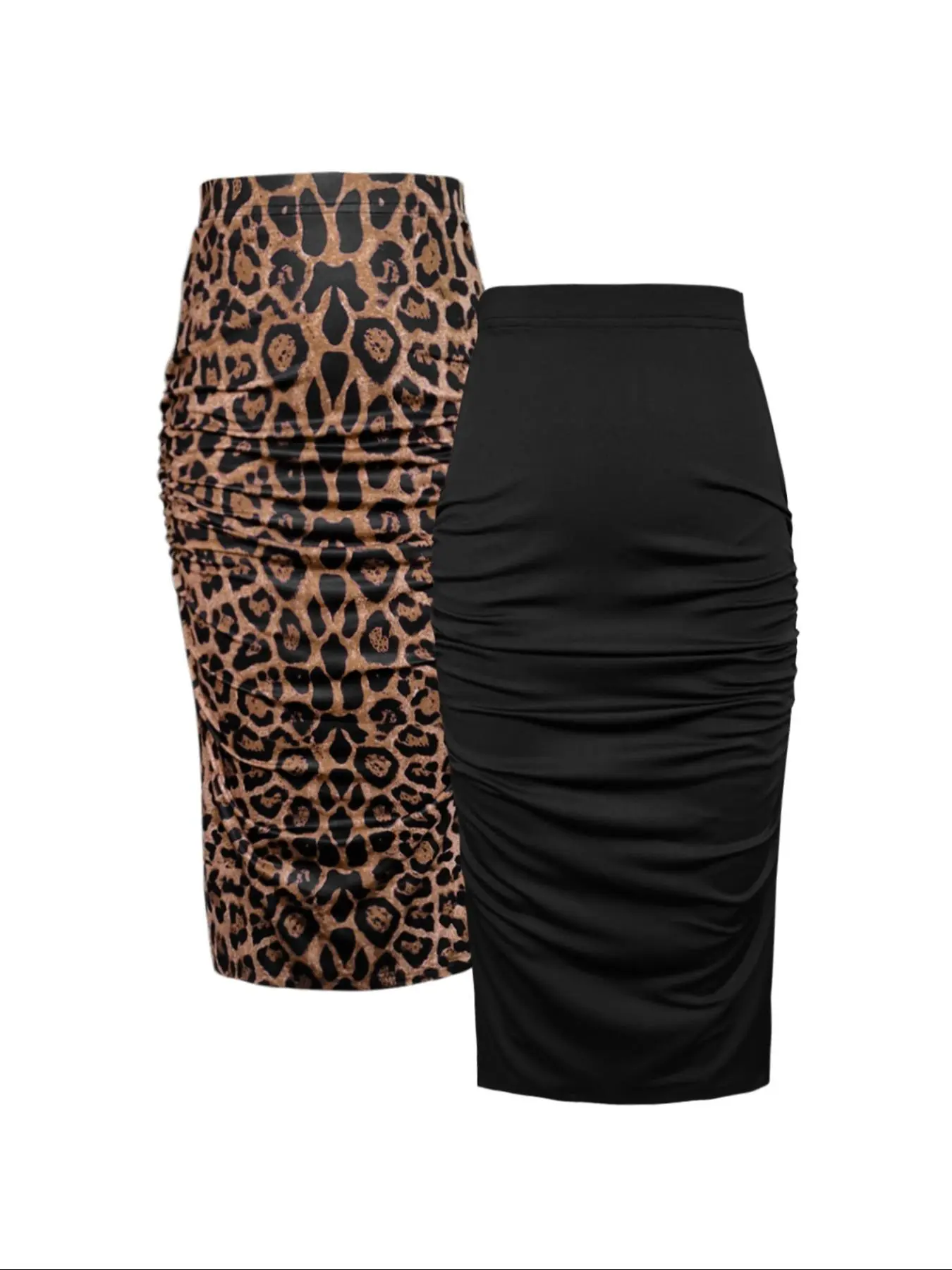 Women's Solid / Leopard Print Ruched Skirt, Casual Fashion Skirt for Daily Outdoor Wear, Ladies Bottoms for All Seasons
