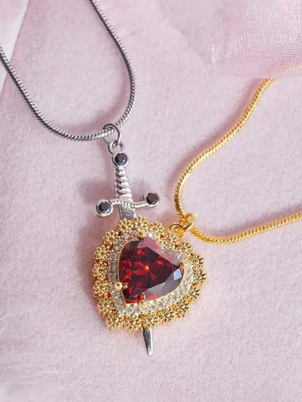 Gothic Heart & Sword Design Couple Pendant Necklace, Fashion Jewelry for Party, Daily Decor, Trendy All-match & Exquisite Jewelry Accessories for Birthday Gift, Valentine's Day, Gift 3