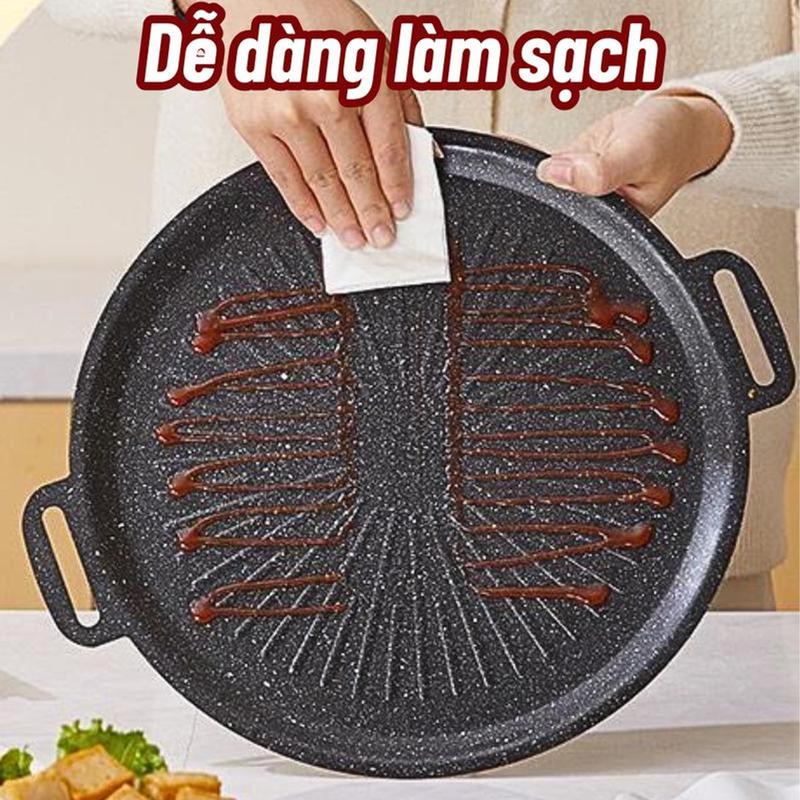 Chảo nướng đá chống dính không dầu Hàn Quốc size 32cm chảo nướng thịt BBQ dùng được cho cả bếp từ bếp than bếp cồn Mua Nhanh Số Lượng Có Hạn