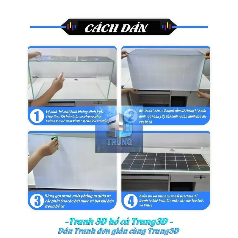 Tranh 3D hồ cá cảnh Mẫu thủy sinh cây, decal 3 lớp có keo sẵn in theo kích thước yc 3