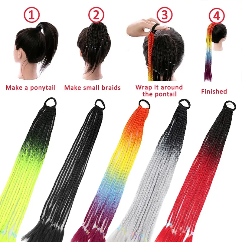 Wig Rambut Sintetis Palsu Extension Model Kepang Panjang 60Cm Warna Warna Ombre Gaya Hip Hop Untuk Wanita 6