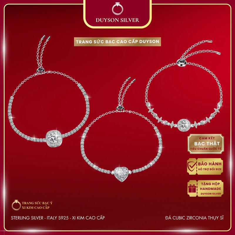 Lắc tay bạc Ý 925 DuySon Silver mạ vàng trắng kiểu dáng dây rút, vòng tay nữ đính đá CZ 5A cao cấp [LTXK1]
