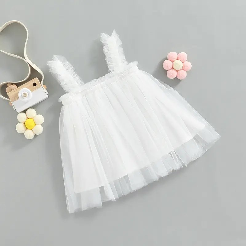 Váy Vải Tuyn Thời Trang Cho Bé Gái, Không Tay, Xếp Ly, Màu Trơn Thích Hợp Cho Bữa Tiệc Và Chương Trình Sân Khấu, Trang Phục Mùa Hè 2