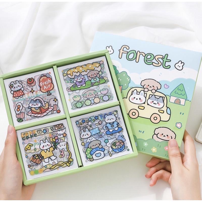 Sticker cute/Hộp set 100 tấm sticker hình dán FOREST dễ thương trang trí sổ planner bullet journal Hàn Quốc Tẻn Tẻn