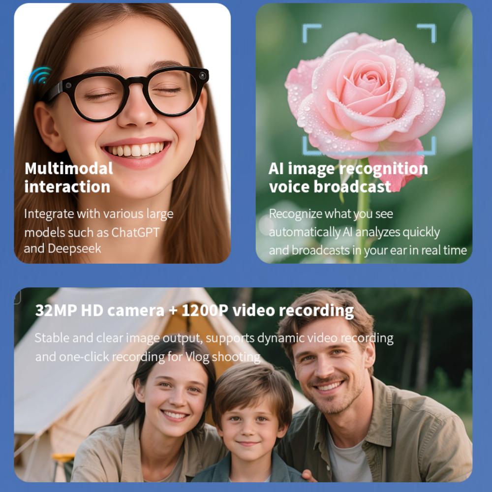 AI  Camera Intelligent Recognition Voice Call Noise Reduction Sunglasses 1080p HD Mini Camera Glasses Sports DVR Monitoring - Image 4