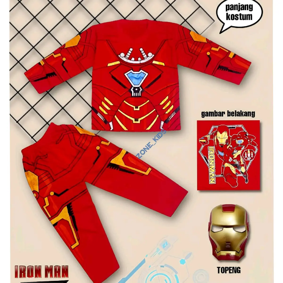 baju setelan kostum iron man lengan panjang Fashion