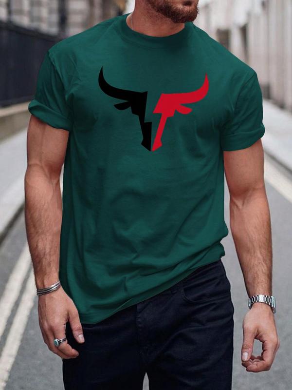 Men's Regular Fit Bull Print Round Neck Tee, Football Jerseys, Casual Short Sleeve Crew Neck T-shirt for Summer Daily Wear, Graphic Tees, Men's Summer Clothes Top for All Seasons, Football Shirts,  Streetwear 5